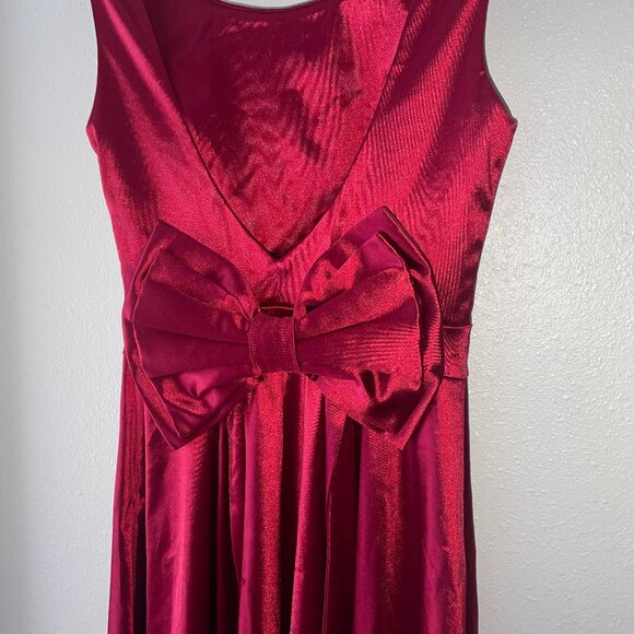 NWOT Dark Red Satin Christmas Mini Dress w Bow - Picture 6 of 14